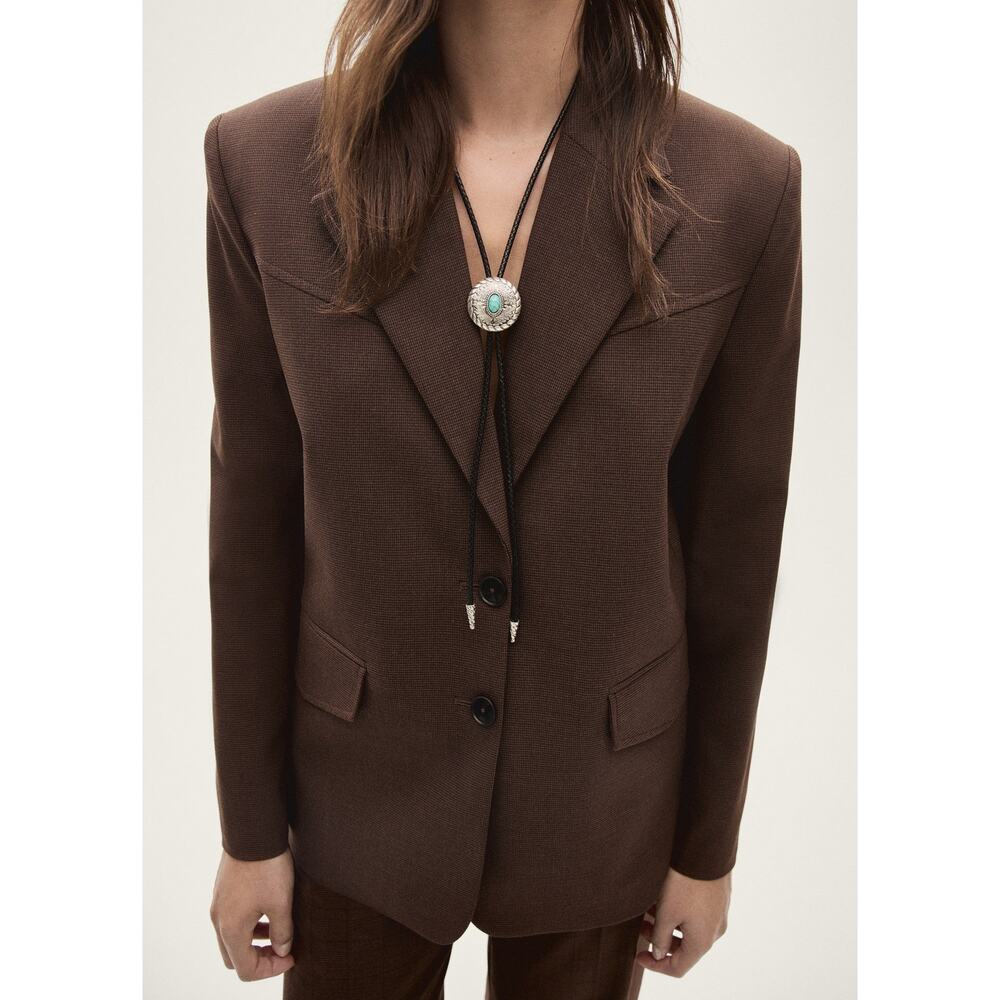 Mango Micro Houndstooth Suit Blazer Brown - S - Picture 2 of 8